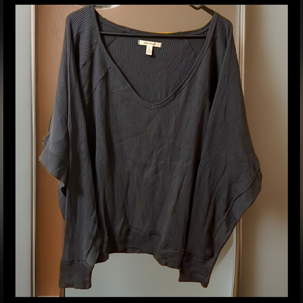 FREE PEOPLE SANTA CLARA THERMAL DOLMAN BLACK WAFFLE KNIT Oversized NWT